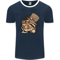 Steampunk Skull With Moustache Mens Ringer T-Shirt FotL Navy Blue/White