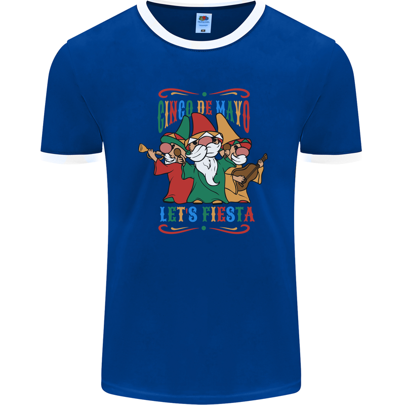 Cinco De Mayo Lets Fiesta Funny Gnomes Mens Ringer T-Shirt FotL Royal Blue/White