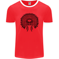 Indian Skull Headdress Biker Motorcycle Mens Ringer T-Shirt FotL Red/White