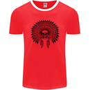 Indian Skull Headdress Biker Motorcycle Mens Ringer T-Shirt FotL Red/White