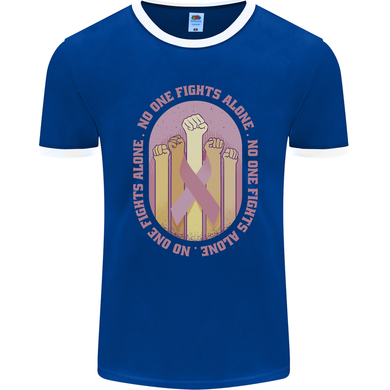 Breast Cancer Awareness Fights Alone Mens Ringer T-Shirt FotL Royal Blue/White