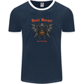 Devil Burger Demon Satan Grim Reaper BBQ Mens Ringer T-Shirt FotL Navy Blue/White