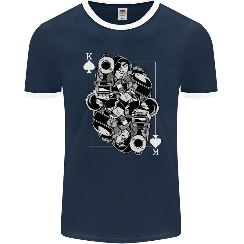 Sniper Playing Card Military Army Elite Mens Ringer T-Shirt FotL Navy Blue/White
