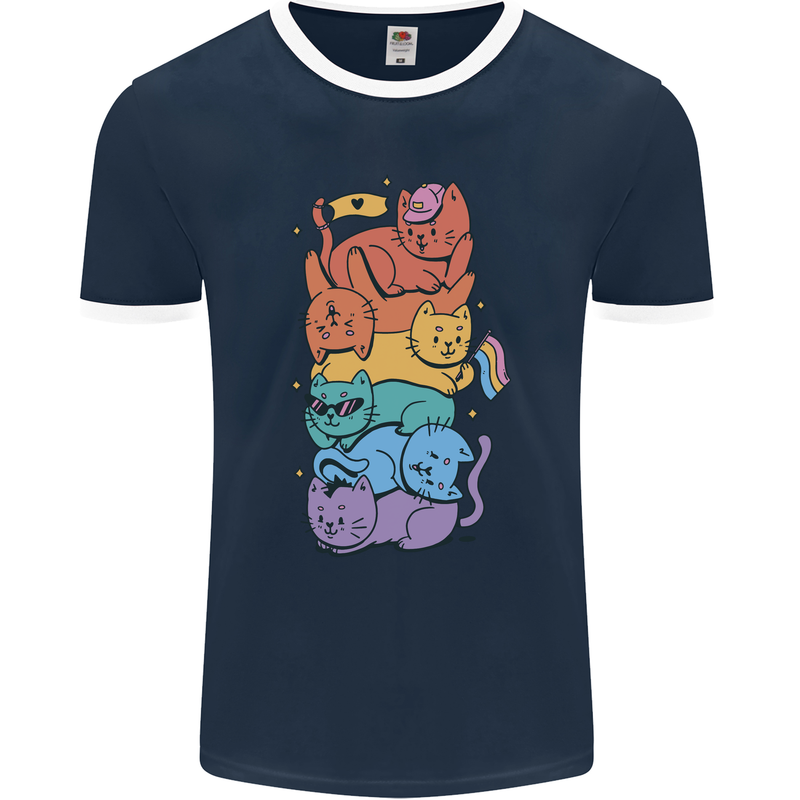 LGBT Cats Mens Ringer T-Shirt FotL Navy Blue/White