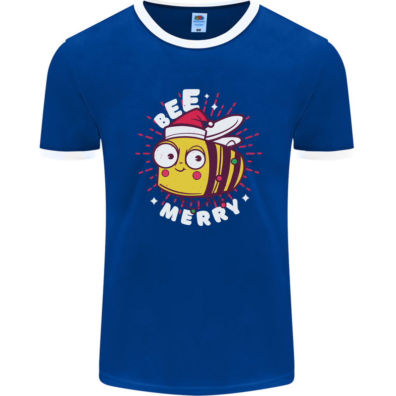 Christmas Bee Merry Funny Novelty Mens Ringer T-Shirt FotL Royal Blue/White