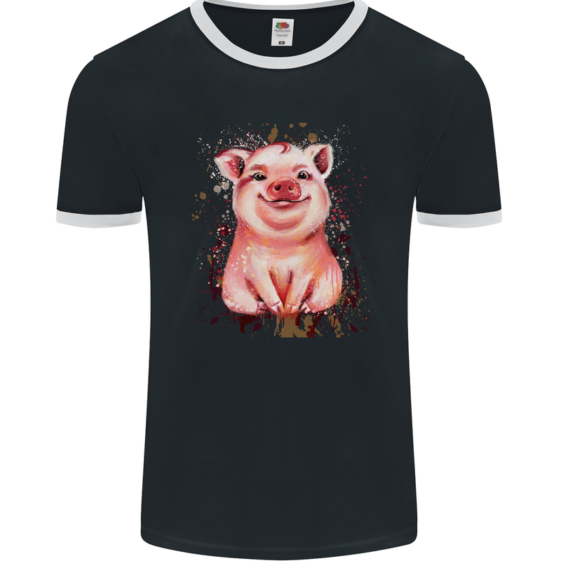 A Watercolour Pig Mens Ringer T-Shirt FotL Black/White