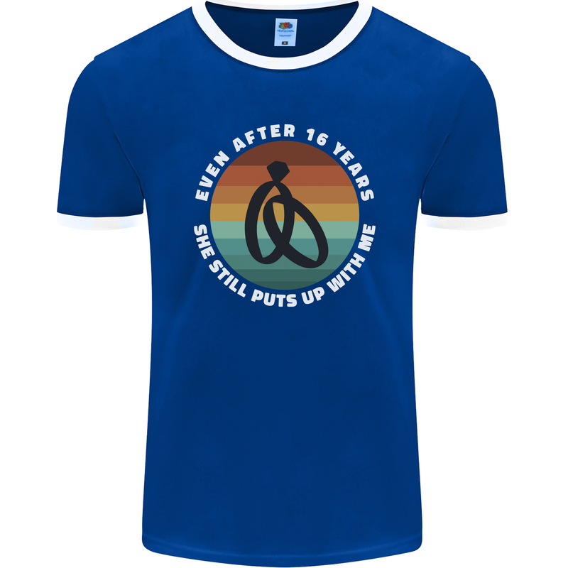 16 Year Wedding Anniversary 16th Marriage Mens Ringer T-Shirt FotL Royal Blue/White