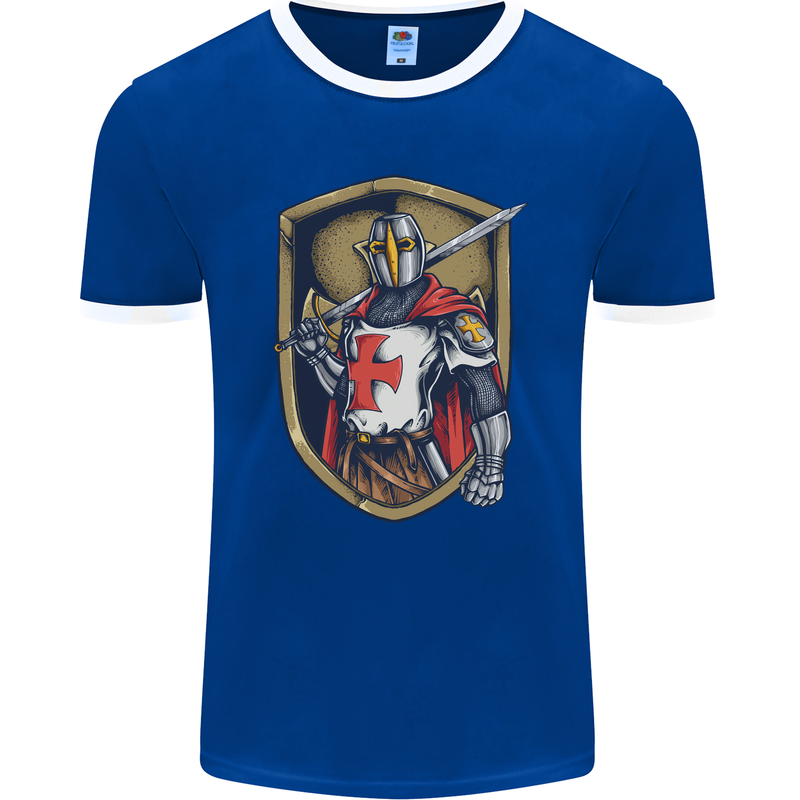 Knights Templar England St Georges Day Mens Ringer T-Shirt FotL Royal Blue/White