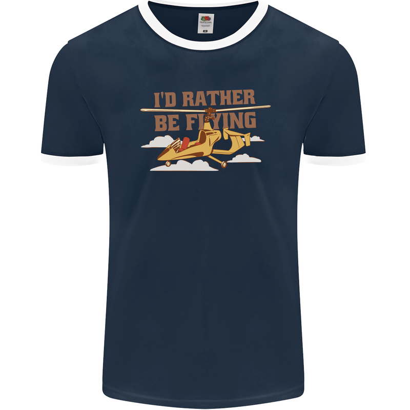 Gyrocopter Rather Be Flying Mens Ringer T-Shirt FotL Navy Blue/White