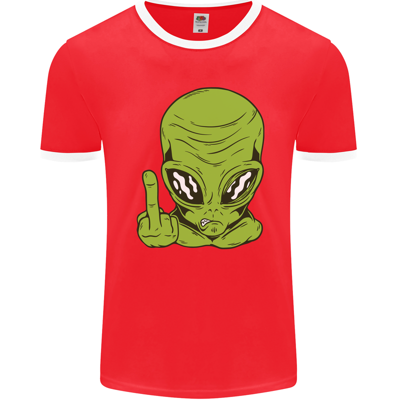 Angry Alien Finger Flip Funny Offensive Mens Ringer T-Shirt FotL Red/White