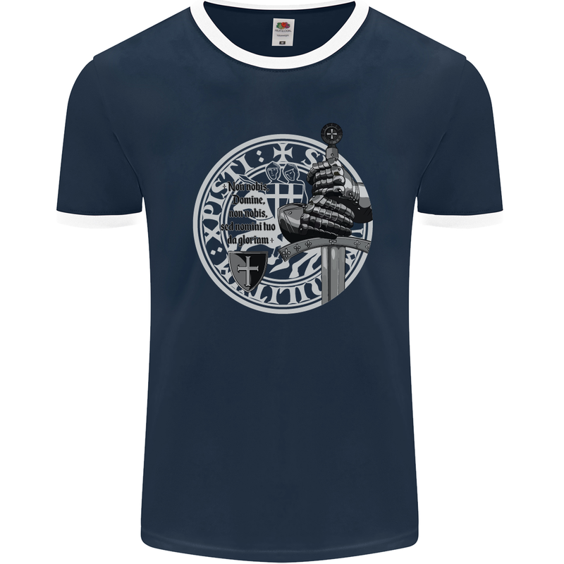 Non Nobie St. George's Day Knights Templar Mens Ringer T-Shirt FotL Navy Blue/White