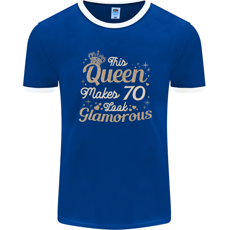 70th Birthday Queen Seventy Years Old 70 Mens Ringer T-Shirt FotL Royal Blue/White