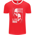 Rock n Roll Live Music Skull Guitar Mens Ringer T-Shirt FotL Red/White