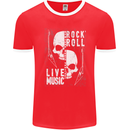 Rock n Roll Live Music Skull Guitar Mens Ringer T-Shirt FotL Red/White