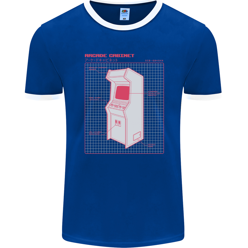 Retro Arcade Game Cabinet Gaming Gamer Mens Ringer T-Shirt FotL Royal Blue/White