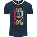 61st Birthday 61 Year Old Level Up Gamming Mens Ringer T-Shirt FotL Navy Blue/White