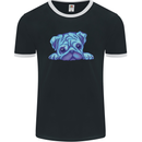 A Blue Watercolour Pug Mens Ringer T-Shirt FotL Black/White