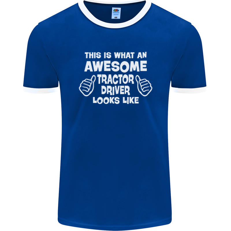 Awesome Tractor Driver Farmer Farming Mens Ringer T-Shirt FotL Royal Blue/White