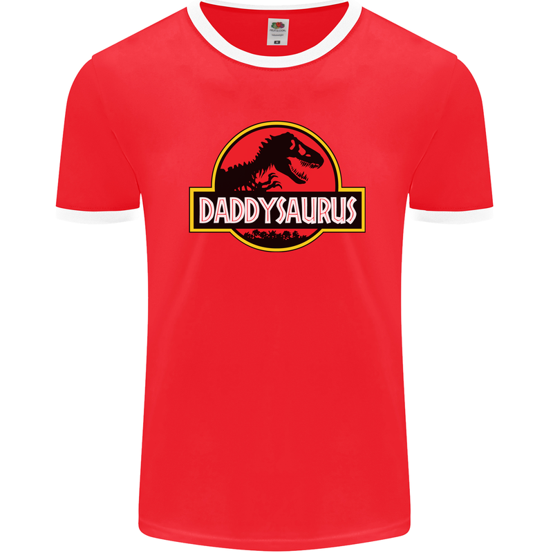 Daddysaurus Funny Father's Day Daddy Mens Ringer T-Shirt FotL Red/White