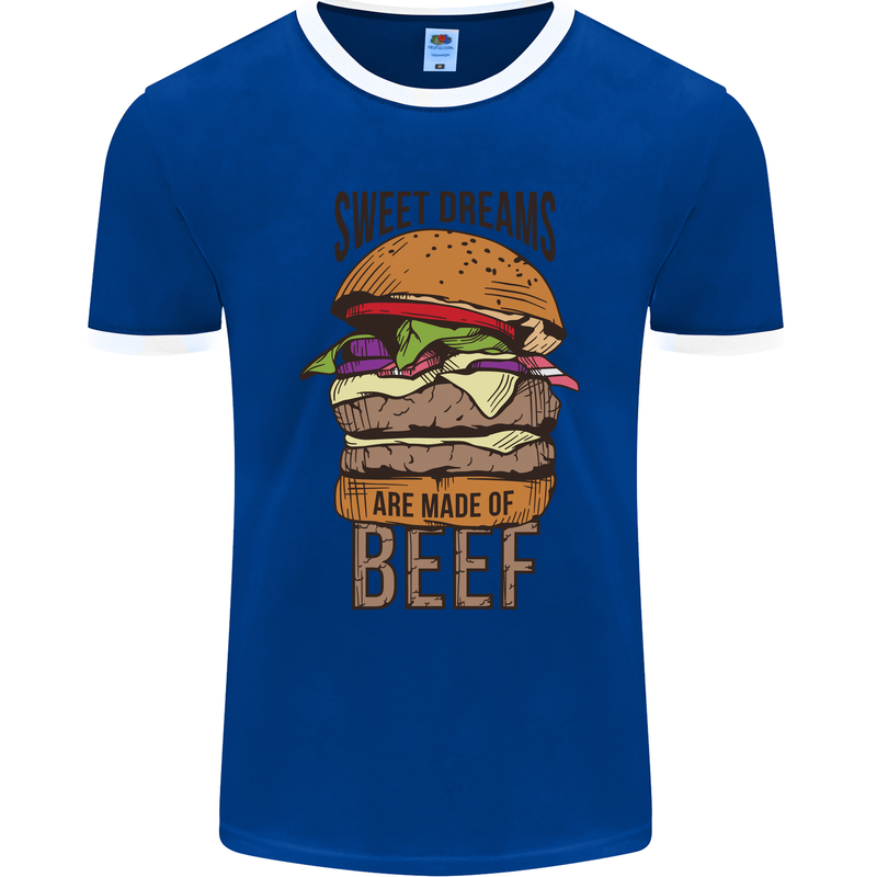 Food Sweet Dreams Beef Funny Chef BBQ Cook Mens Ringer T-Shirt FotL Royal Blue/White
