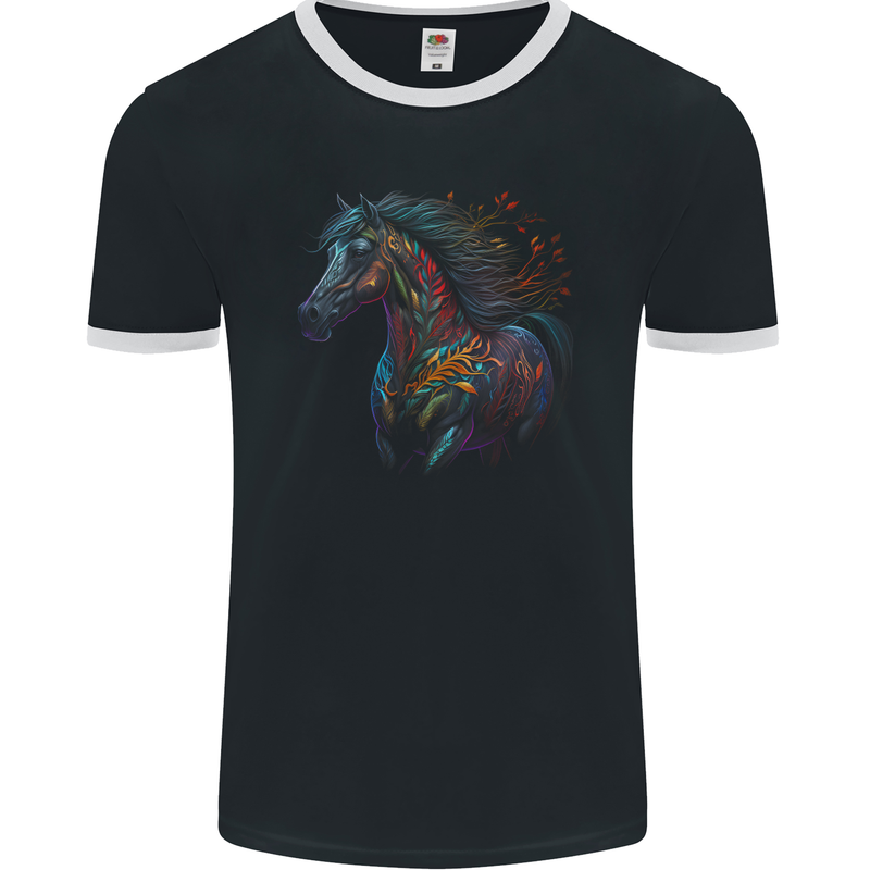 A Colourful Horse With Fantasy Markings Mens Ringer T-Shirt FotL Black/White