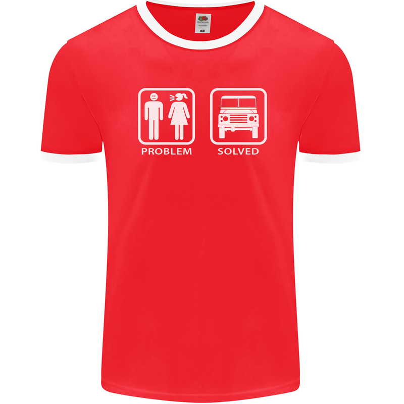 4x4 Problem Solved Off Roading Road Mens Ringer T-Shirt FotL Red/White