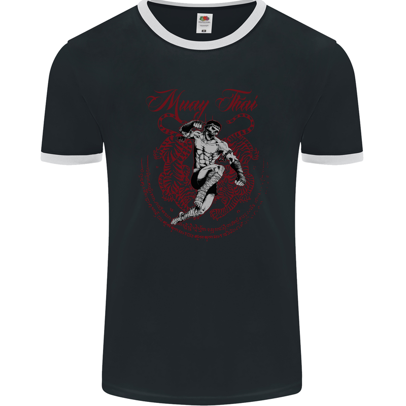 Muay Thai Tiger Warrior MMA Martial Arts Mens Ringer T-Shirt FotL Black/White