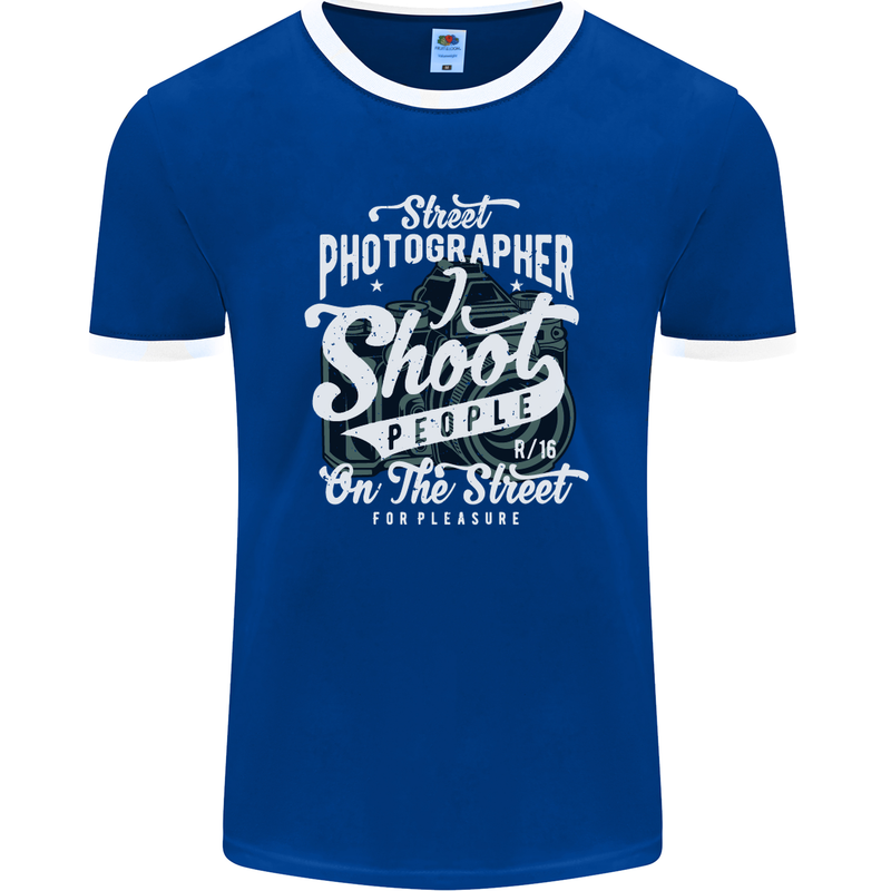 Street Photographer Photography Funny Mens Ringer T-Shirt FotL Royal Blue/White