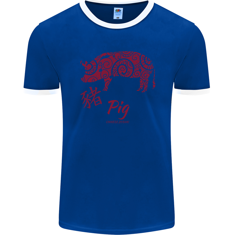 Chinese Zodiac Shengxiao Year of the Pig Mens Ringer T-Shirt FotL Royal Blue/White