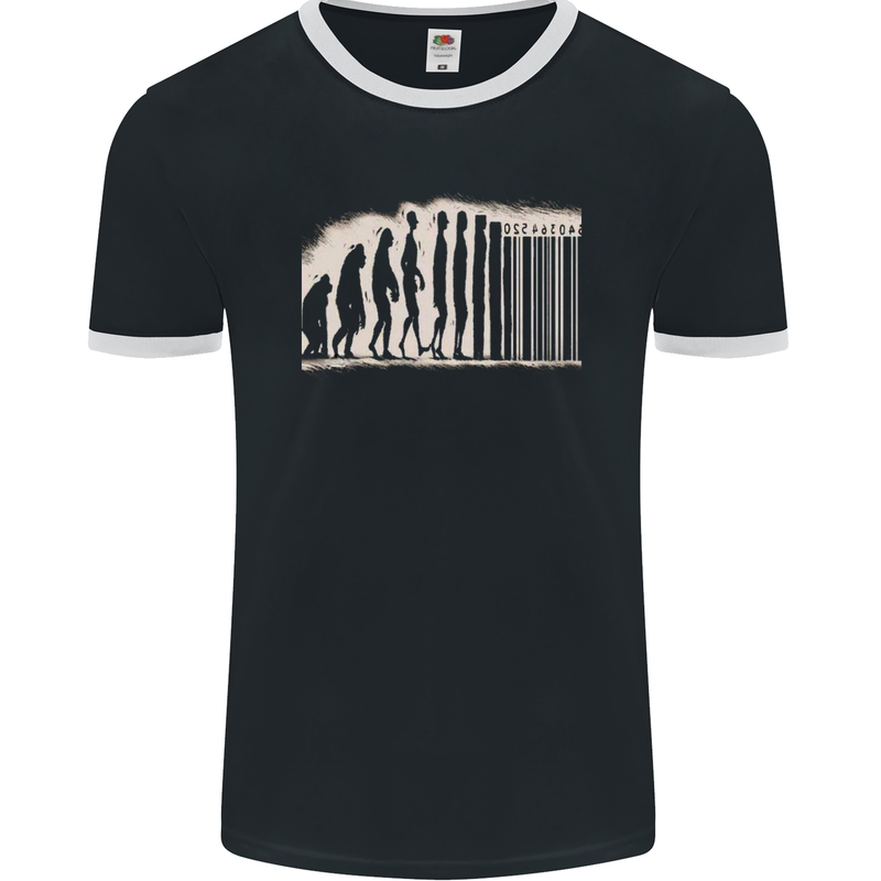 Barcode Evolution Anti-Capitalist Anarchy Mens Ringer T-Shirt FotL Black/White