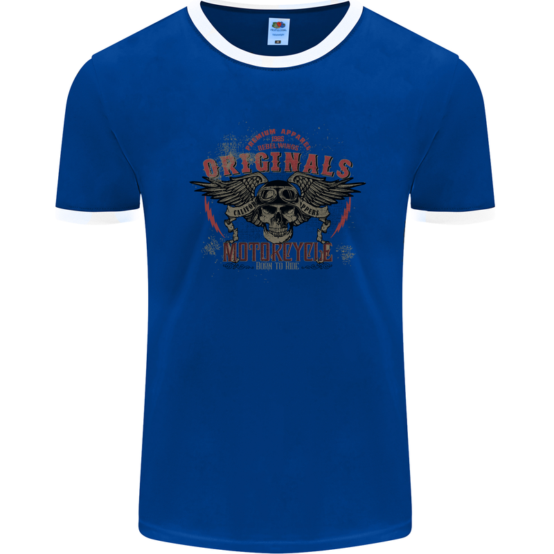 Rebel Wings Motorcycle Originals Mens Ringer T-Shirt FotL Royal Blue/White