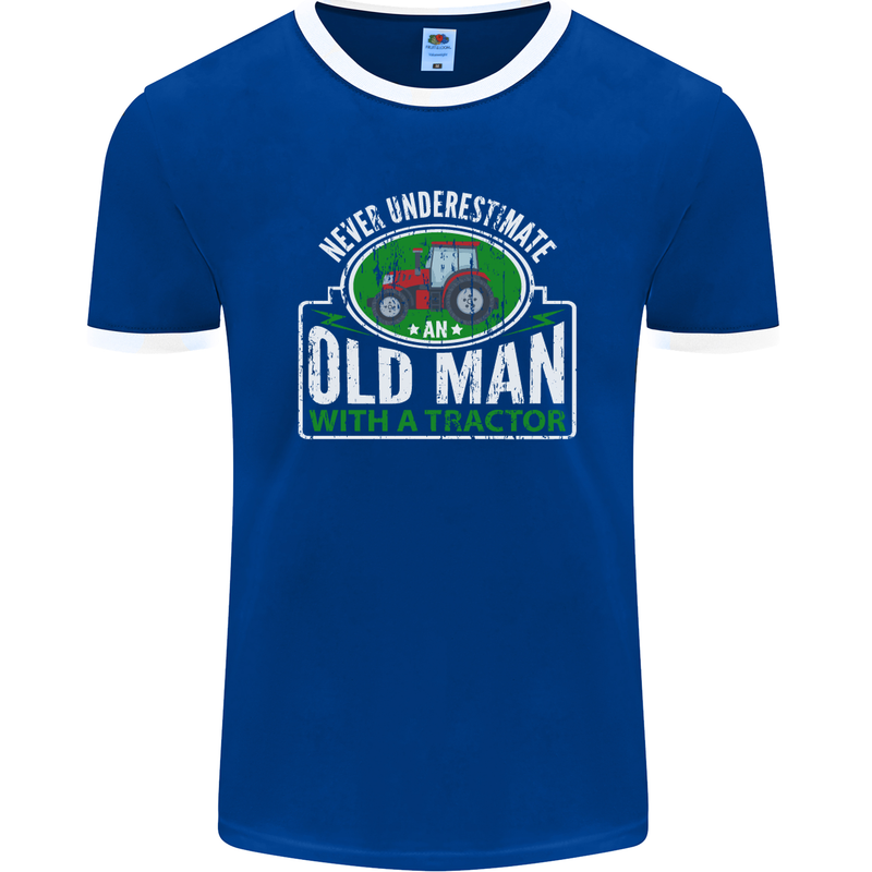 An Old Man With a Tractor Farmer Funny Mens Ringer T-Shirt FotL Royal Blue/White