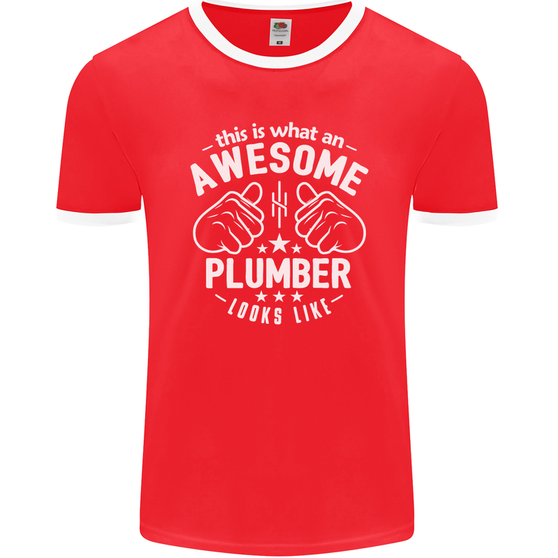 This Is What an Awesome Plumber Looks Like Mens Ringer T-Shirt FotL Red/White