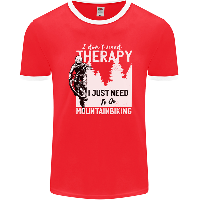 I Need to Go Mountain Biking Funny Cycling Mens Ringer T-Shirt FotL Red/White