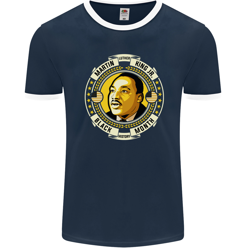 Martin Luther King Black History Month Mens Ringer T-Shirt FotL Navy Blue/White
