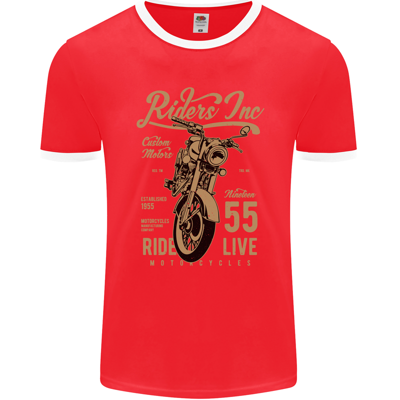 Riders Inc Motorcycle Cafe Racer Biker Bike Mens Ringer T-Shirt FotL Red/White