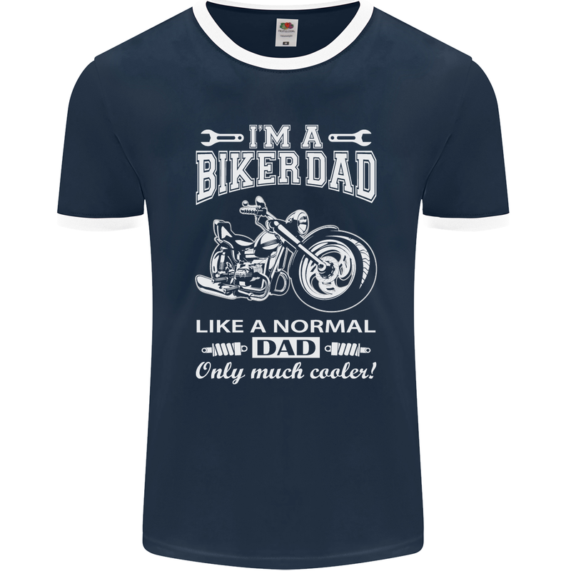 Biker A Normal Dad Father's Day Motorcycle Mens Ringer T-Shirt FotL Navy Blue/White
