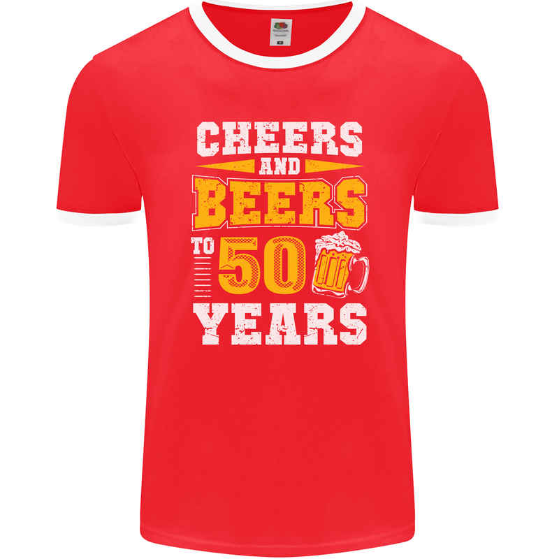 50th Birthday 50 Year Old Funny Alcohol Mens Ringer T-Shirt FotL Red/White