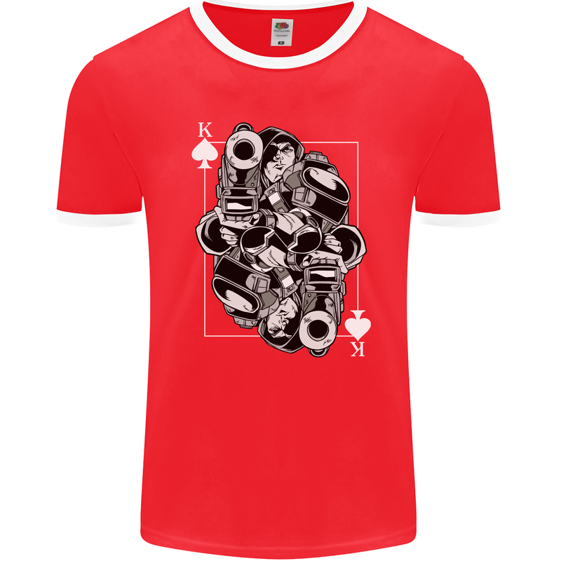 Sniper Playing Card Military Army Elite Mens Ringer T-Shirt FotL Red/White