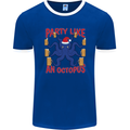 Beer Party Octopus Christmas Scuba Diving Mens Ringer T-Shirt FotL Royal Blue/White