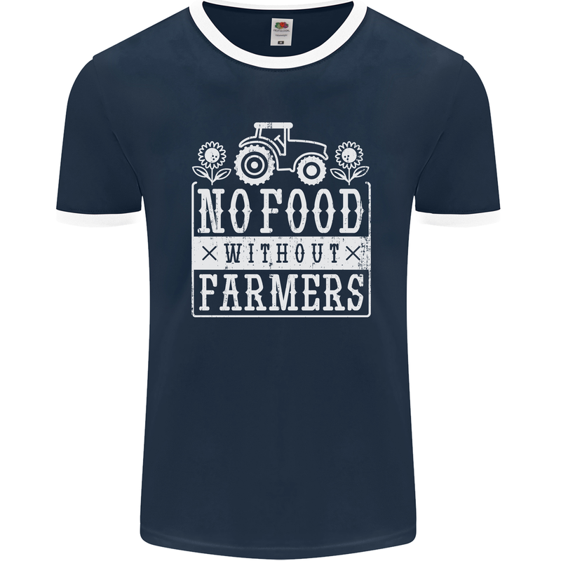 No Food Without Farming Farmers Mens Ringer T-Shirt FotL Navy Blue/White