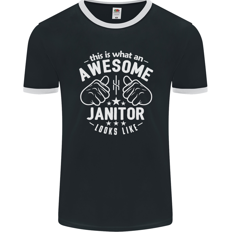 This Is What an Awesome Janitor Looks Like Mens Ringer T-Shirt FotL Black/White