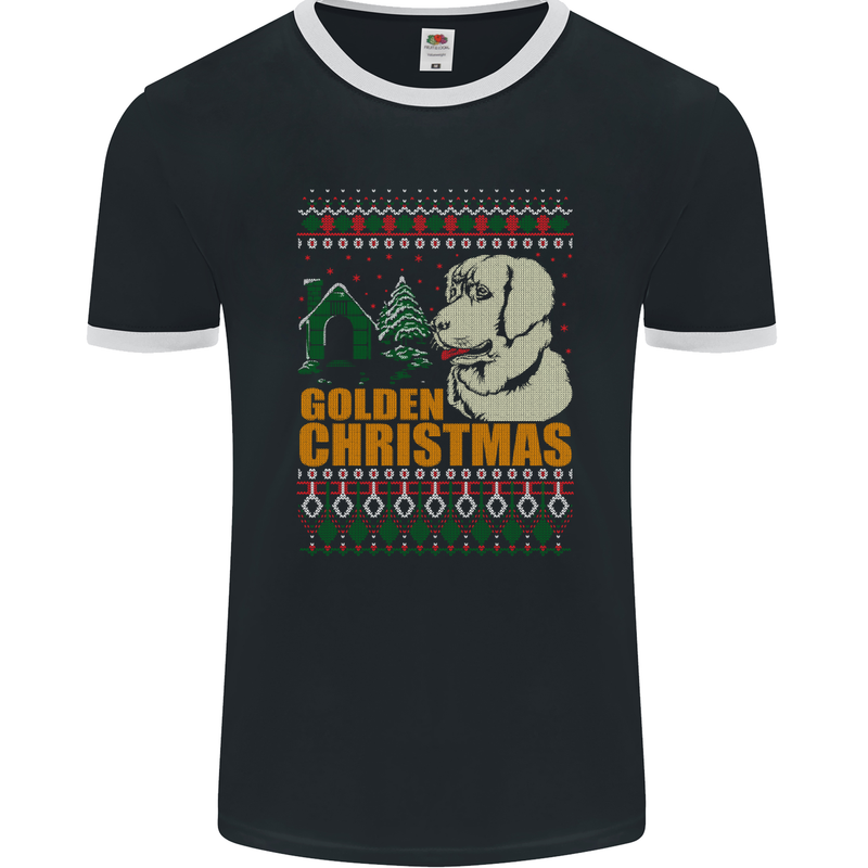 Golden Retriever Christmas Funny Dog Mens Ringer T-Shirt FotL Black/White