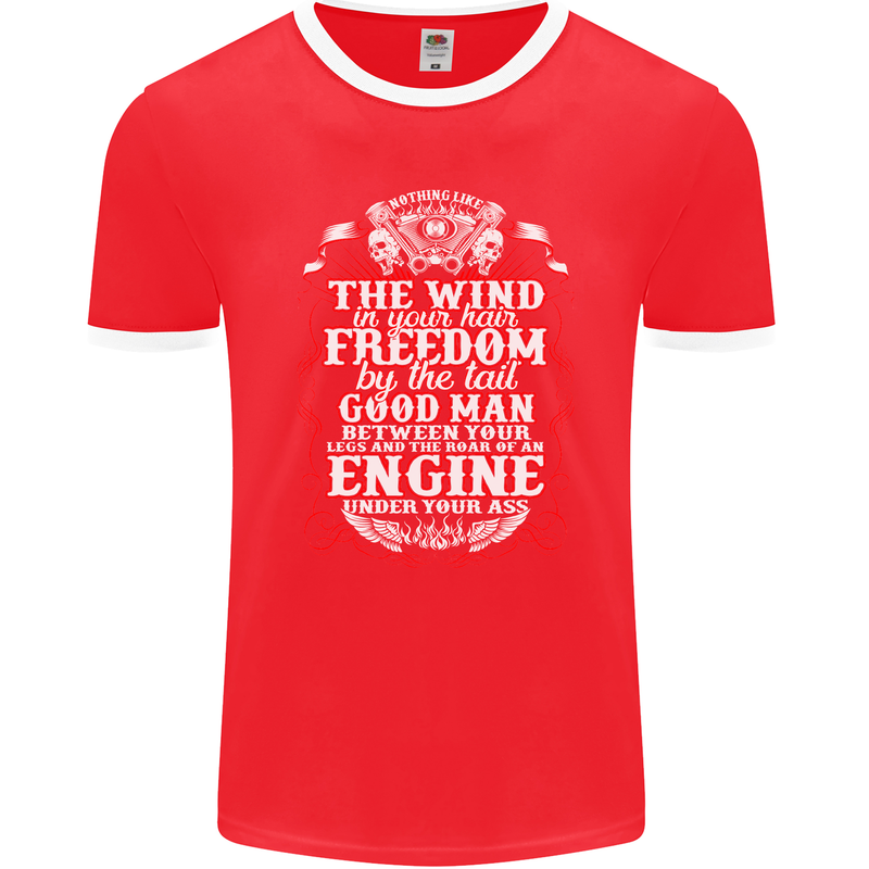 The Wind In Your Hair Funny Biker Motorbike Mens Ringer T-Shirt FotL Red/White