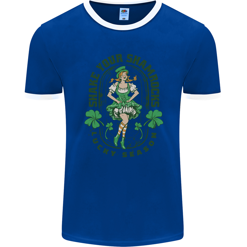 St Patricks Day Shake Your Shamrocks Mens Ringer T-Shirt FotL Royal Blue/White