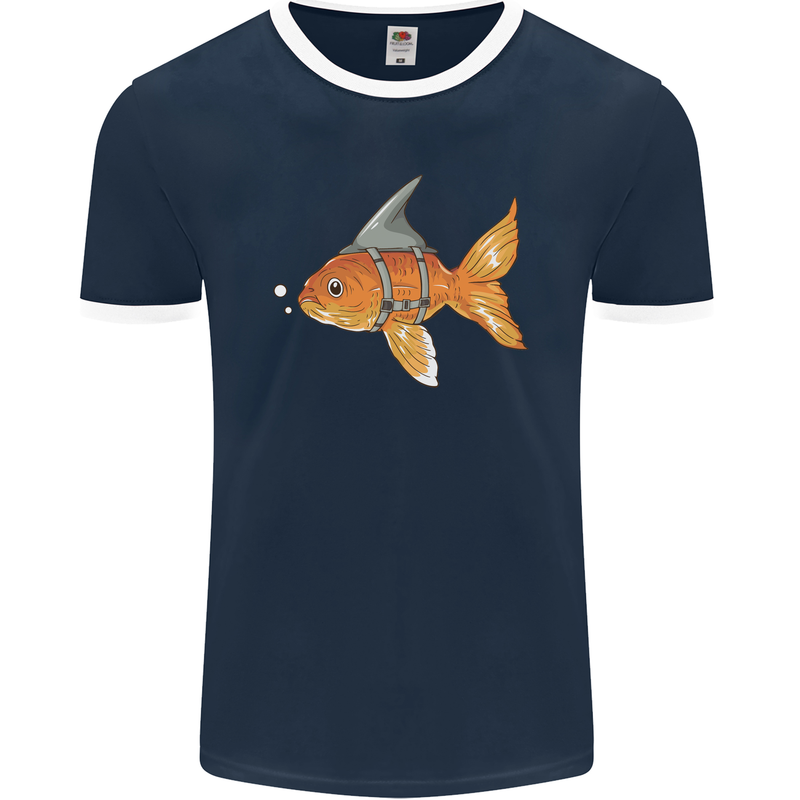 Shark Wannabe Funny Goldfish Sea Fishing Mens Ringer T-Shirt FotL Navy Blue/White