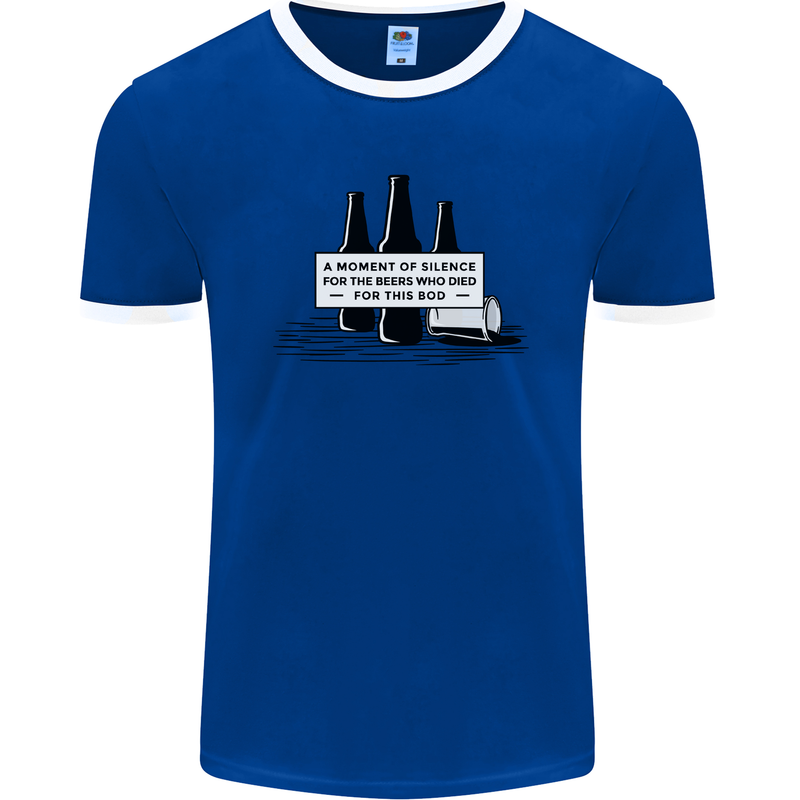 Beer Silence Funny Alcohol Cider Guinness Mens Ringer T-Shirt FotL Royal Blue/White