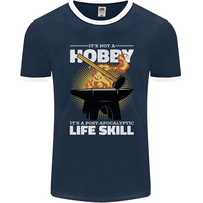 Life Post Apocalyptic Skill Blacksmith Mens Ringer T-Shirt FotL Navy Blue/White