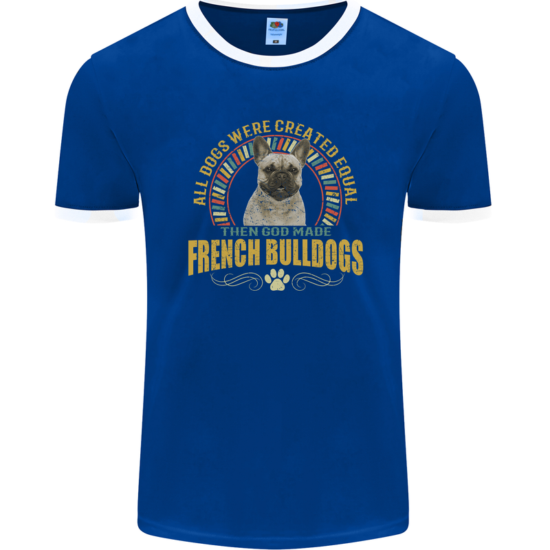 A French Bulldog Dog Mens Ringer T-Shirt FotL Royal Blue/White