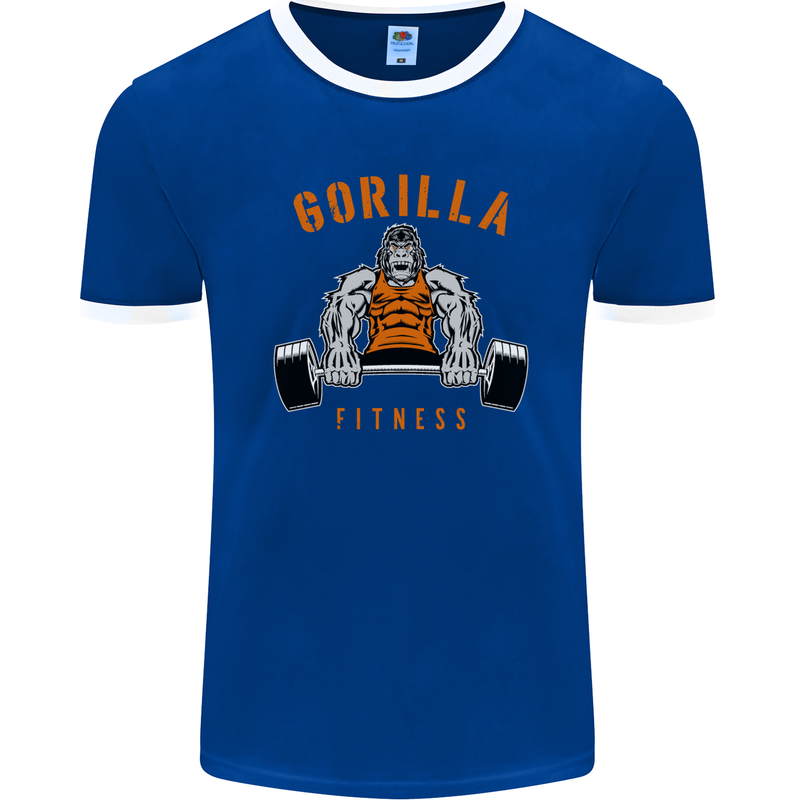 Gym Gorilla Fitness Bodybuilding Training Mens Ringer T-Shirt FotL Royal Blue/White